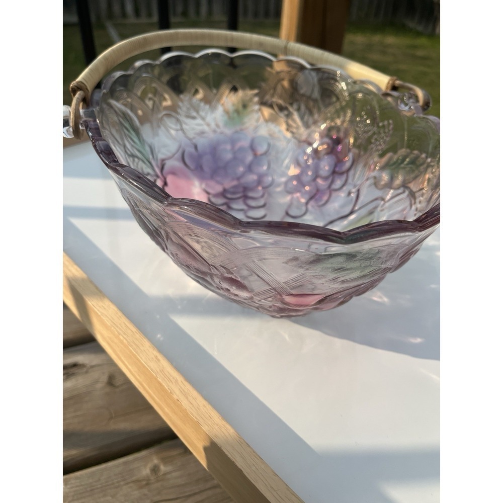 Vintage Mikasa Colorful Oval Embossed Fruit Basket Bowl with Bamboo Handle (5A) - Picture 8 of 16